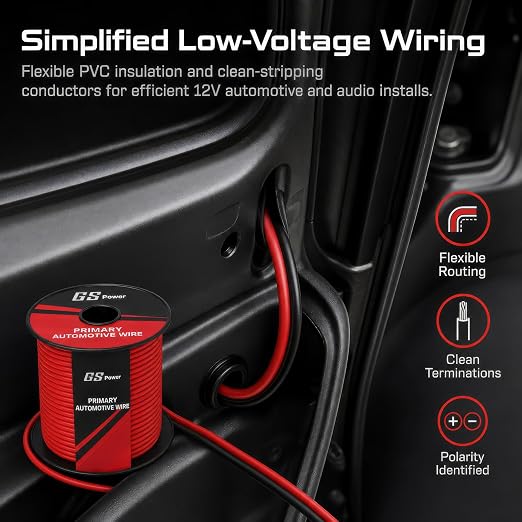 GS Power 200ft CCA 12 Gauge Wire Automotive, 2 Colors Red-Black, 12 AWG 12v, Flexible Speaker Electrical Wire Low Voltage Primary for Car Stereo Audio Trailer Harness Hookup Wiring DIY