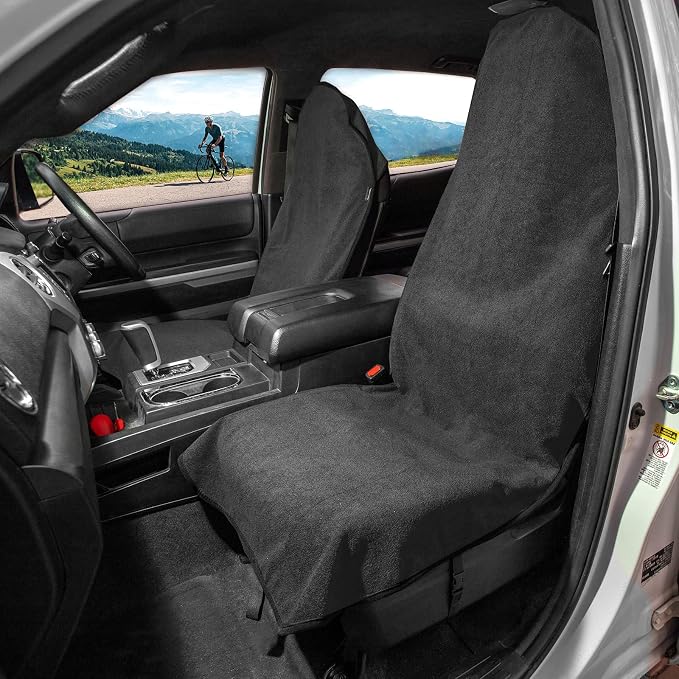 Leader Accessories Waterproof Towel Front Bucket Seat Covers, 2pcs Grey | Universal Non-Slip, Fits Car Truck SUV, Machine Washable, For Dog & Kid, Pets, Yoga, Gym, Beach, Swimming, Outdoor Sports