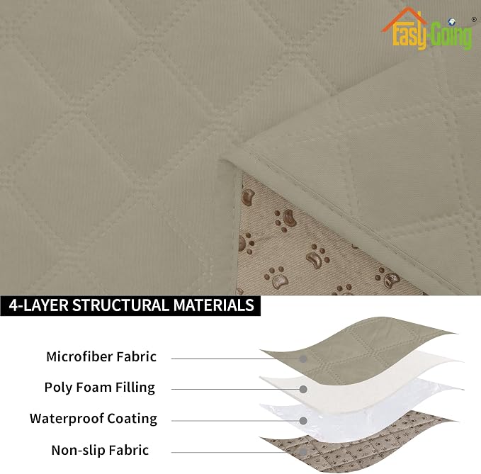Easy-Going Waterproof Oversized Chair Cushion Covers, Non-Slip Leakproof Sofa Seat Cushion Slipcovers, Quilted and Stretch Furniture Protector for Dogs, Pets (1-Piece Oversized Chair Cushion, Beige)
