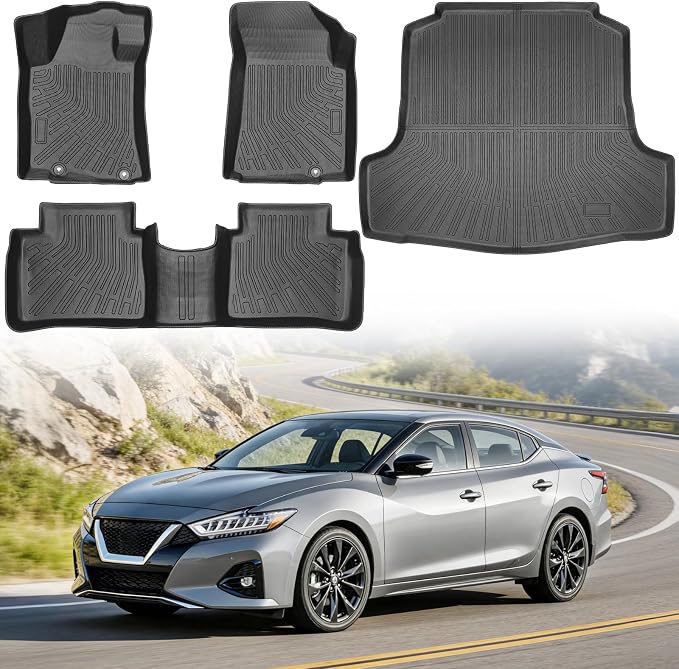 Floor Mats for Nissan Maxima 2016-2023 | Heavy Duty TPE All Weather Protection, Waterproof Non-Slip Black Car Liners (Two-Row Floor Mats & Cargo Liner)