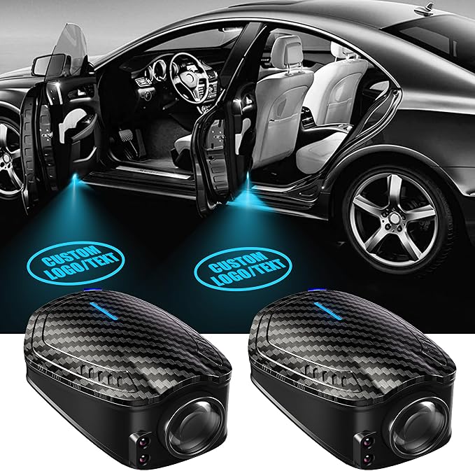 SPOBODY 2PCS Custom Car Door Light Projector Wireless Car Door Projector Rechargeable HD Car Welcome Courtesy Ghost Shadow Lamp Fit for Cars (for Custom Text)