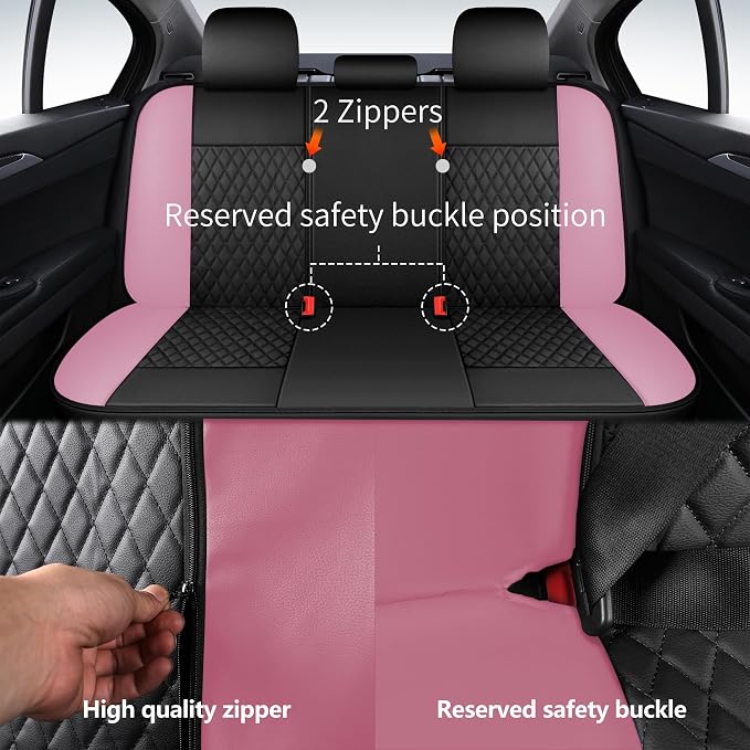 HChengkikz Faux Leather Full Set Car Seat Covers, Front & Split Rear | Bench Seat Protectors, Easy to Install Universal Fit for Sedans, Trucks, Vans, SUVs Automotive Interior Accessories