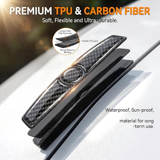 4 PCS Carbon Fiber Car Door Protector Edge Guards, PVC Thicker Scratch-resistant Guard, Waterproof Sunscreen Decorative Trim for Front Rear Doors, Self-adhesive Accessories for Cars (Black)