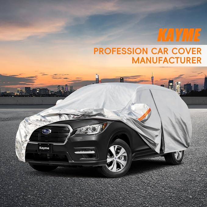 Kayme 6 Layers SUV Car Cover Custom Fit for Subaru Ascent（2018-2025） Waterproof All Weather for Automobiles, Outdoor Full Cover Rain Sun UV Protection.Silver