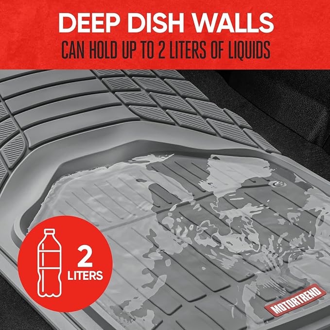 Motor Trend FlexTough Defender Floor Mats for Cars & TrunkShield Trunk Mat Set, Next-Gen Deep Dish Heavy Duty All Weather, Rubber Car Floor Mat Set for Auto Truck Van SUV