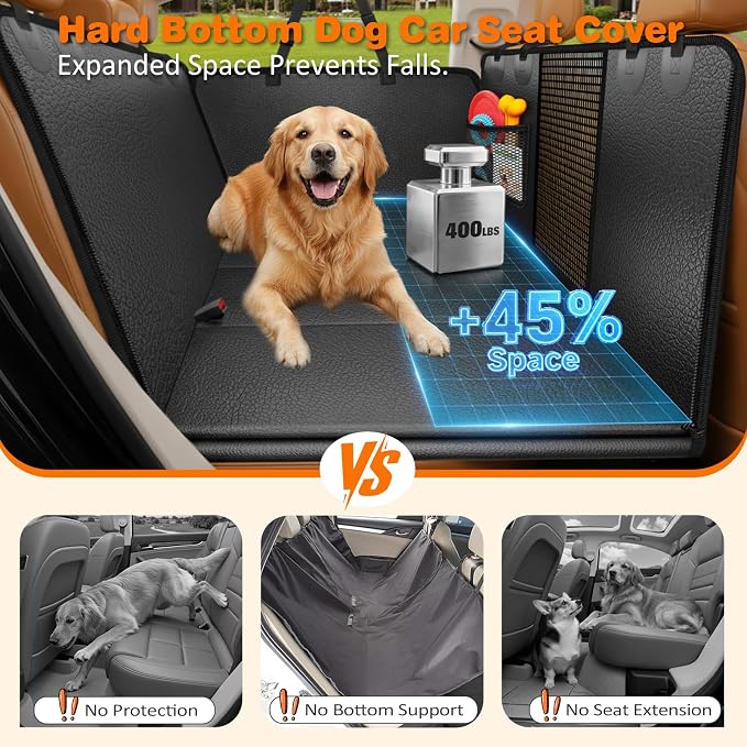 URPOWER Hard Bottom Dog Car Seat Cover for Pets 100% Waterproof Seat Cover Hammock 600D Heavy Duty Scratch Proof Nonslip Durable Back Seat Covers for Cars Trucks and SUVs