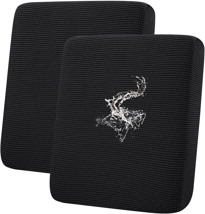 hyha Waterproof Couch Cushion Covers for Pets, Non Slip Sofa Seat Cover for Dogs Washable, Soft Thick Stretch Jacquard Fabric, Sofa Slipcovers with Elastic Bottom (2 Pieces, Black)