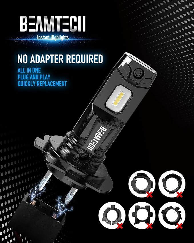 BEAMTECH H7 Light Bulb, 6500K Xenon White, Fanless In Line, 1:1, Pack of 2 | No Adapter Need, Small Size Design, 1:1 Size