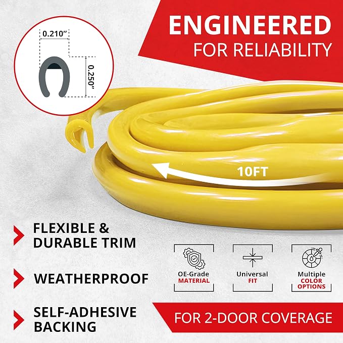 All-Fit Automotive Car Door Edge Protector – Universal DIY Edge Trim to Prevent Scratches & Dings – Flexible Adhesive Molding Trim for Cars, Trucks & SUVs (10 Ft - Yellow)
