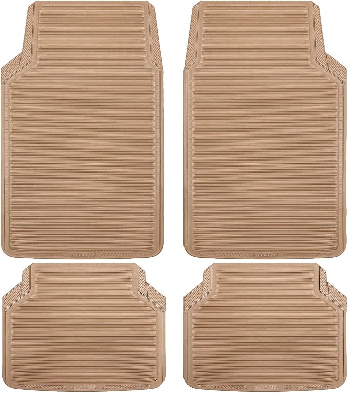 CAR PASS Rubber Floor Mats - All Weather, Full Set 4-Piece, Waterproof Automotive Mats Trim to Fit Most Cars, Sedans, SUVs, Vans - Heavy Duty Anti-Slip Easy Clean, All Beige