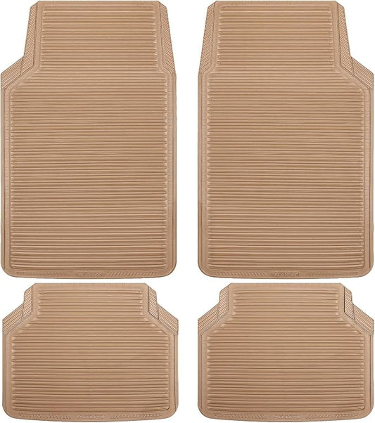CAR PASS Rubber Floor Mats - All Weather, Full Set 4-Piece, Waterproof Automotive Mats Trim to Fit Most Cars, Sedans, SUVs, Vans - Heavy Duty Anti-Slip Easy Clean, All Beige