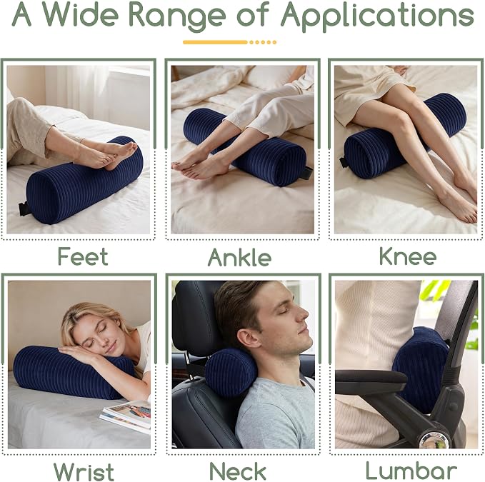 HIGOGOGO Lumbar Roll Lumbar Support Pillow for Office Chairs, Cars, and Gaming Chairs, Back Cushion with Washable Cover & Adjustable Strap to Relieve Back Pain and Improve Posture, 15"x6"x5", Navy
