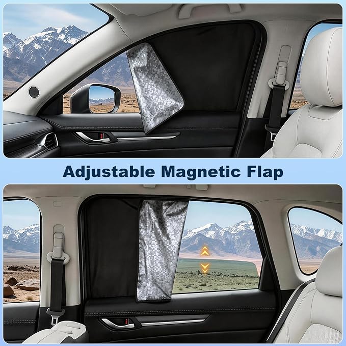 ZATOOTO Rear Side Window Sun Shade, 2 Pack Car Window Covers 99% UV Block | Car Curtains Magnetic Side Window Sun Shade, Heat Reflective, Keeps Cooler, Taking a nap, Changing Clothes, Camping