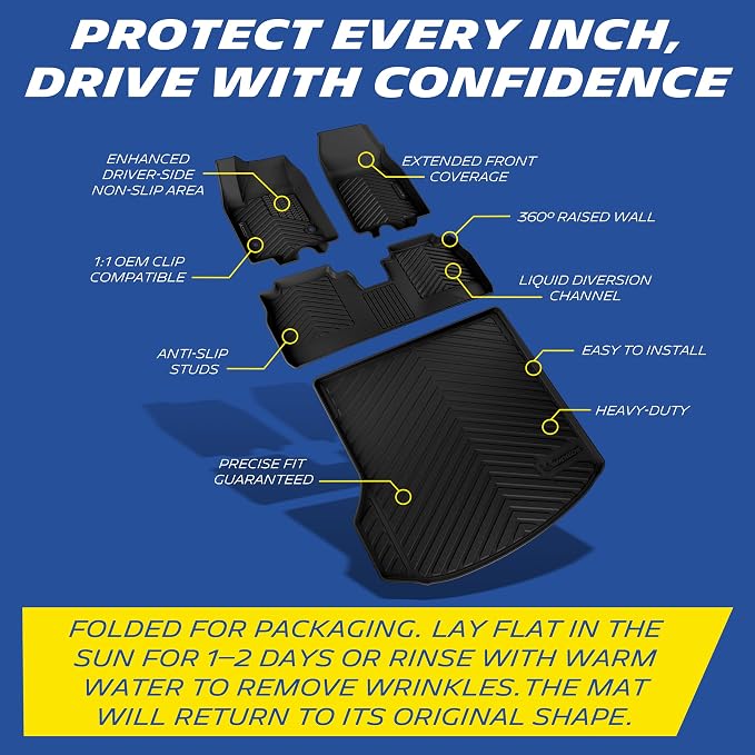 Michelin Floor Mats, All-Weather TPE Custom Fit Liner for 2024-2026 Chevy Equinox EV, Premier, Not Fit Gasoline