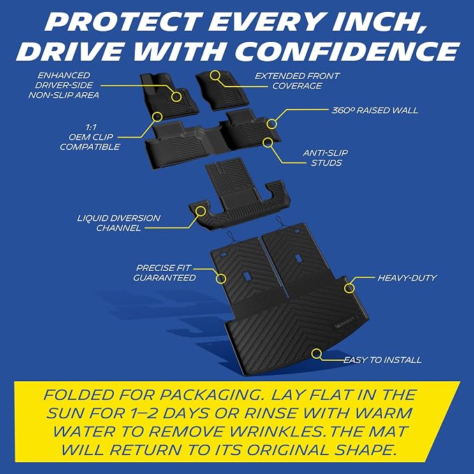 Michelin Vehicle Mats, Premier Series All-Weather TPE Custom Fit Liner for 2022-2026 Ford Explorer 6 Seats Captain Chairs Active/ST-Line/ST/Platinum/Tremor Floor Mats (5 Piece)