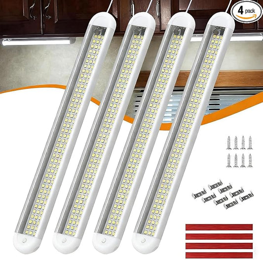 RVZONE 12V LED Interior Light Bar | 120LEDs 1800LM 8W DC 12 Volt led Strip Lights with ON/Off Switch RV Led Lights Interior for Camper Truck Van Boat Trailer Cargo Lights Fixture Motorhome (4Pack)