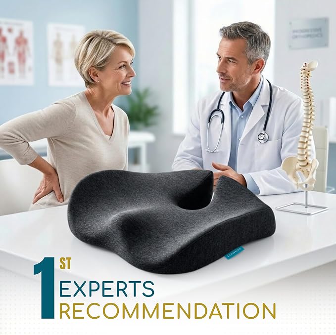 SitCushion Extra Large Seat Cushions for Office Chairs – Gaming Chair Seat Cushion and Sciatica Pain Relief Pillow for Back Pain. Orthopedic Coccyx Cushion for Tailbone Pain Relief (Original Black)