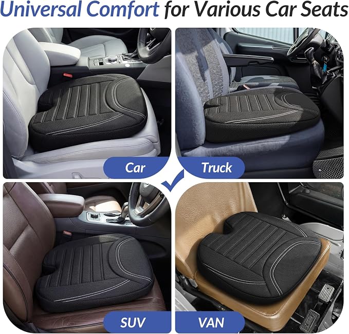 ZIKEE Wedge Car Seat Cushion for Tailbone Pain Relief & Better Visibility | Ergonomic Memory Foam Seat Cushion for Car with Breathable Channel Design, Fits Car, SUV, Truck, Non-Slip Mesh Cover