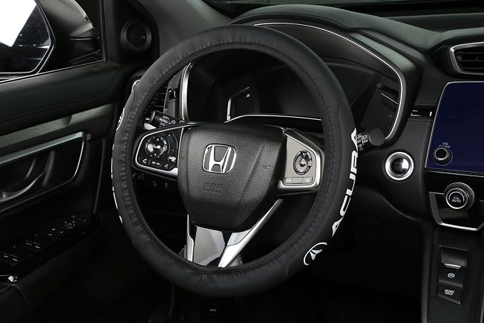 Car Steering Wheel Cover, Leather, Anti-Slip Lining, Universal for Acura, 14.5-15 Inch, Black