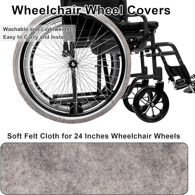 Wheelchair Tyre Covers for Wheelchair Tires 24’’ Non-Slip Wheelchair Wheel Covers to Protect Floors Carpets, Wear-Resistant Wheelchair Accessories for Keeping Floor Clean (2 PCS)