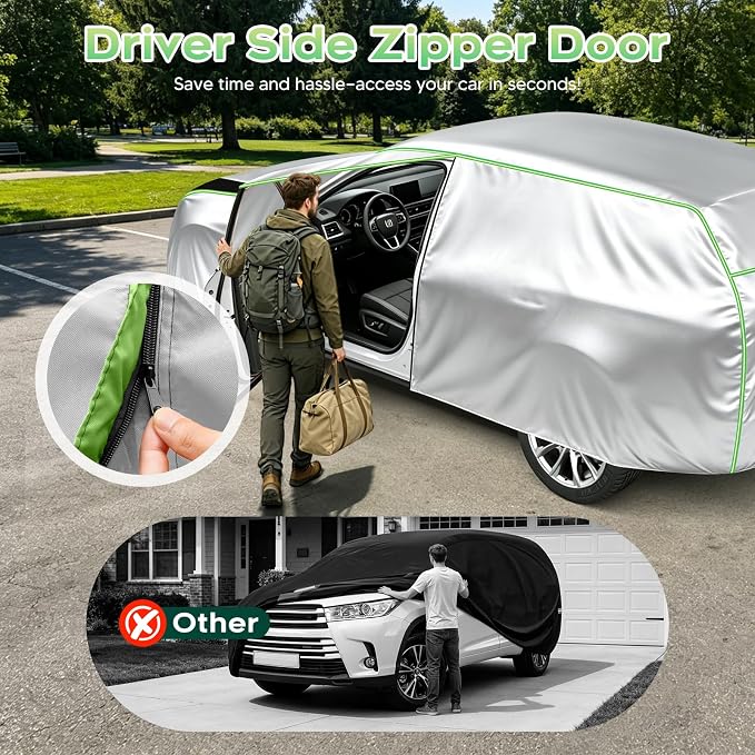 Cartist Hail Protector Car Cover for SUV Waterproof All Weather, Heavy Duty Outdoor Car Cover Sun Uv Rain Protection with Fluorescent Safety Strips, Universal Fit for SUV Jeep (182-190 inch), 420D