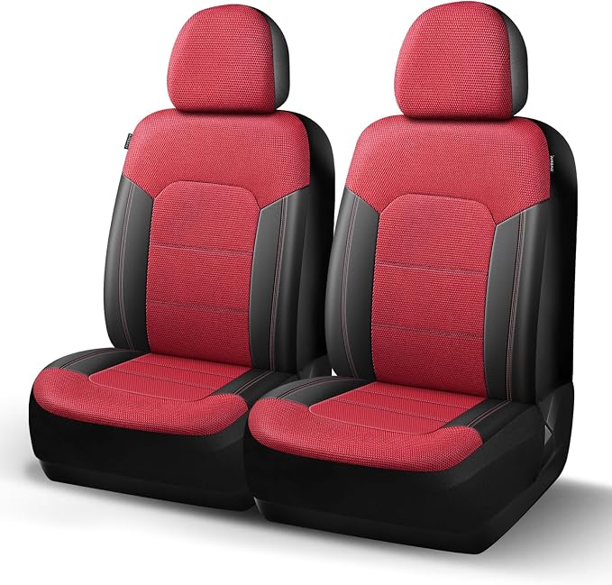 HChengkikz Front Car Seat Covers, Air Mesh, Breathable (Black + Red) | Airbag Compatible, Automotive Comfort Protection, Universal Fit for Most Cars,Trucks,SUVs
