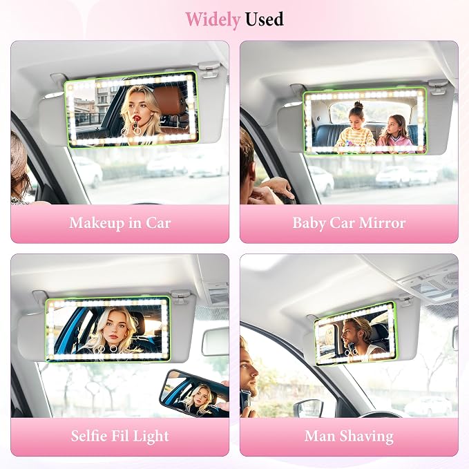 SINGARO 2PCS Car Sun Visor Vanity Mirror - Rechargeable Makeup Mirror with 60 LEDs, 3 Light Modes & Dimmable Touch Control for Cars, Trucks, SUVs, Car Interior Accessories for Women (Green)