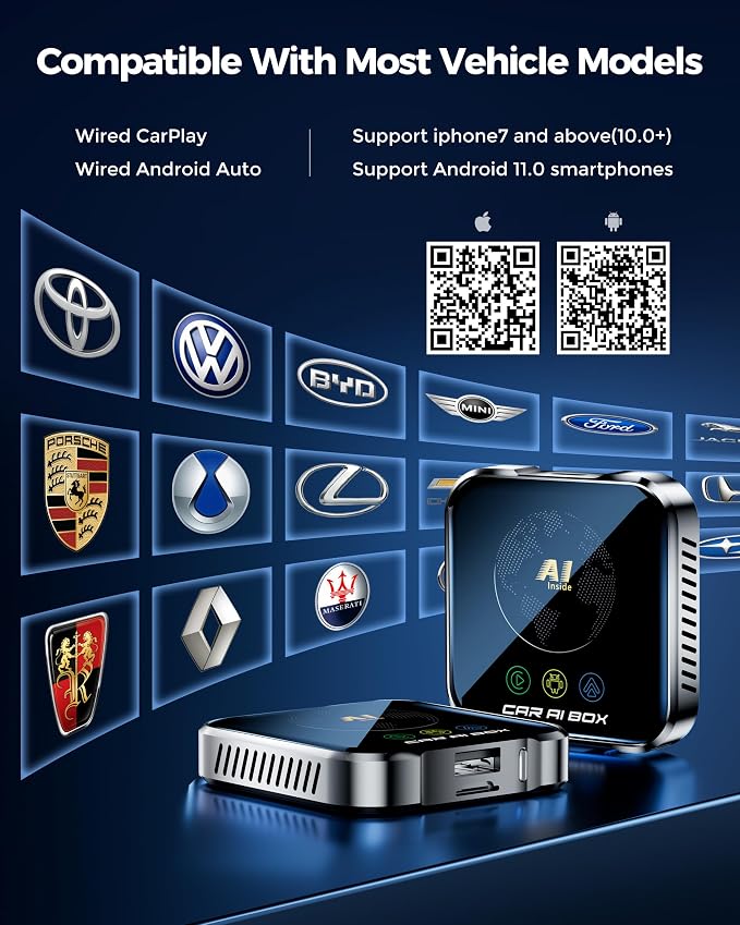 Magic AI Box Wireless CarPlay Adapter, Fast Car Video Box Plug & Play, Easy Setup, Supports Netflix/YouTube/TF Card Equalizers and More for OEM Wired CarPlay/Android Auto Cars(Smoky Gray)