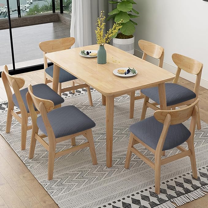 Fuloon Stretch Chair Seat Covers 6 PCS, Removable Washable Dining Chair Covers Anti-Dust Dining Room Seat Cushion Slipcovers (6, Gray)