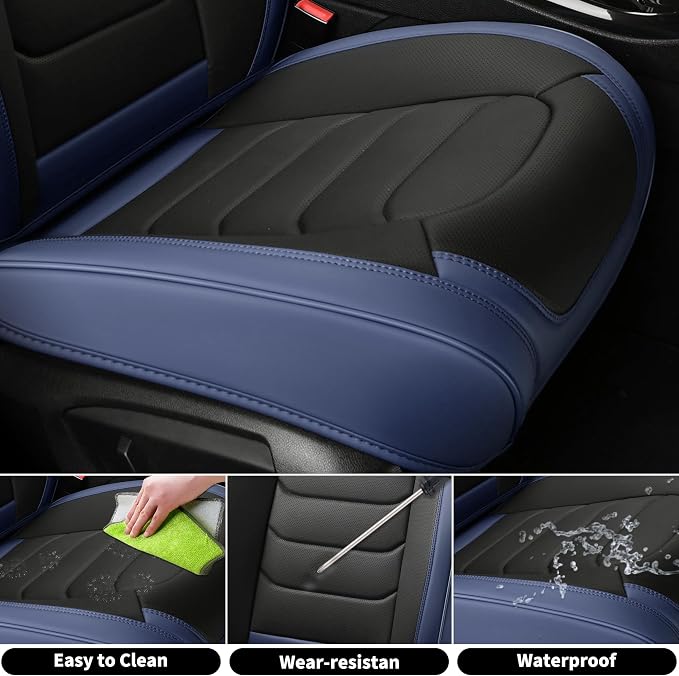 FLORICH Car Seat Covers, Leather Seat Covers, Front Seat Covers 2PCS,Waterproof Car Seat Protector, Auto Driver Seat Covers Accessories Fit for Most SUV Trucks(Blue&Black, Front Pair)