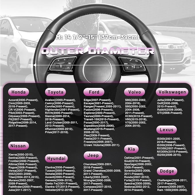 SEG Direct Steering Wheel Cover for 14.5-15 inch Wheels, Breathable PU Leather with Perforated Sides, Anti-Slip Grip, Universal Fit for Cars & SUVs, Black and Dawn Purple