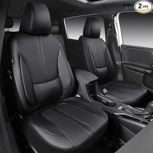 CAR PASS Nappa Leather Seat Covers for Toyota RAV4 Camry Corolla, Black | 2 Front Seats, Custom Fit for RAV4 2019-2025, Camry 2018-2024, Corolla 2020-2025, 3D Foam Faux Leather, Lumbar Support