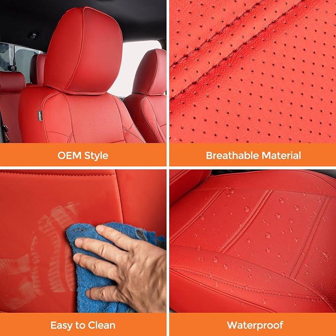 DrCarNow for Toyota Tacoma Seat Covers 2016-2019 2020 2021 2022 2023 for Tacoma Truck Leather Seat Cover SR SR5 Limited TRD Pro Crew Cab/Double Cab for 3rd Gen Tacoma Accessories-Red