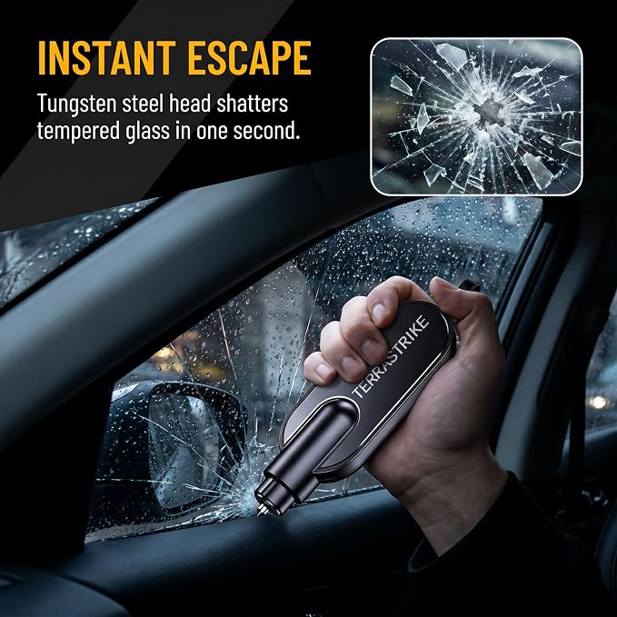 TERRASTRIKE Car Escape Tool.2026 Upgraded Car Emergency Escape Tool, Underwater Function Window Breaker & Hidden Seatbelt Cutter, Vehicle Crash Rescue Safety Hammer, 2 Pack Automotive Life Saving Tool