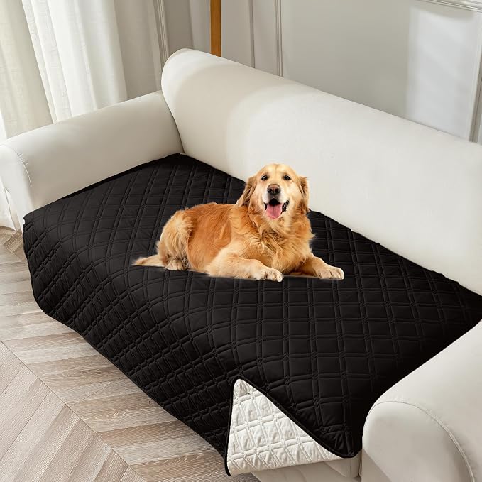 Genina Waterproof Couch Cover, Washable Anti-Slip 86.6 inch Sofa Covers with 4 Cushions, Sectional Couch Covers for Pets Friendly, Sofa Slipcovers for Dogs Cats, (86inch/Black)