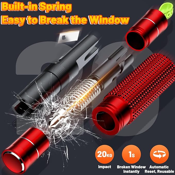 smosun Safety Hammer - Safe Hammer Glass Breaker Under Water, Upgraded Antiskid, Car Hammer Seatbelt Cutter Car Window Breaker Emergency Escape Tool, Safe Hammer Glass Breaker for New Cars (2PCS Red)