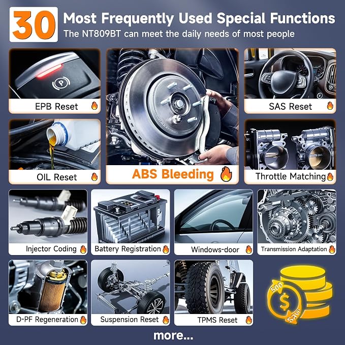 2026 FOXWELL Scanner NT809BT OBD2 Scanner Diagnostic Tool with 30+Resets, All System Bidirectional Scan Tool for All Vehicles, CAN-FD, FCA Autoauth, 3-Yr Free Update, AutoVIN, Wireless 65-Foot, Orange