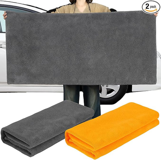 Mindsoft 2 Pcs Giant Car Drying Towel 55'' x 28'' Microfiber Towels Great Thick Soft Plush Towel Streak Free Lint Free Reusable Cars Accessories Highly Absorbent Quick Effortless Dry for Car Truck Suv