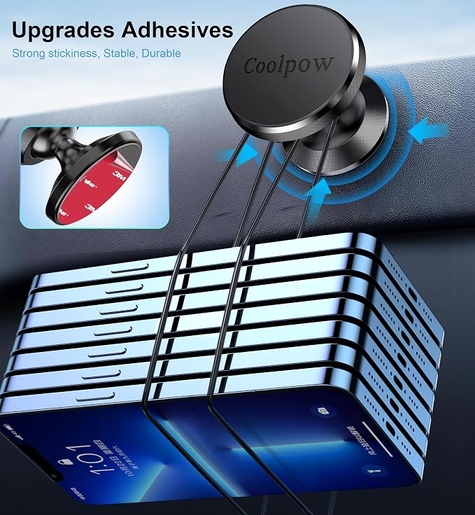 Coolpow【2 Packs Magnetic Phone Holder for Car【Strong Magnet】 Phone Holders for Your Car Phone Holder Mount【4 Metal Plate】 Universal Car Accessories for Women Men for iPhone Samsung Speakerphones