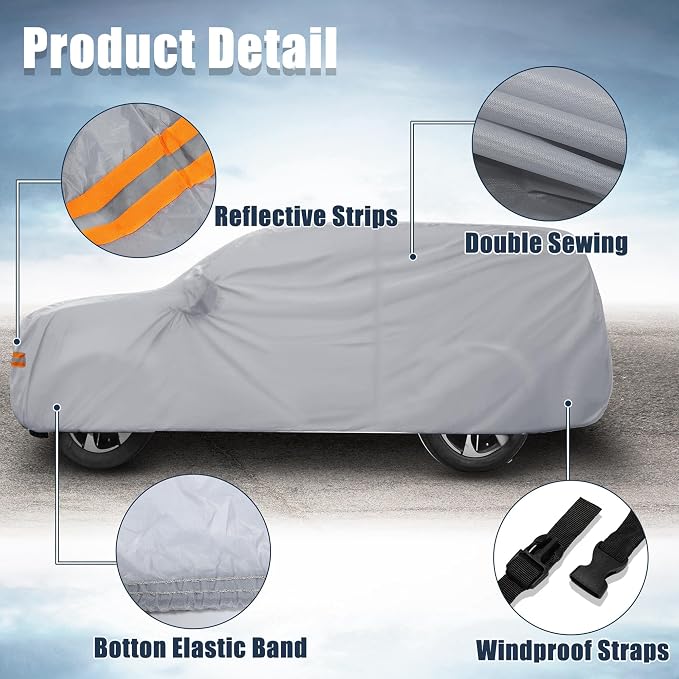 X AUTOHAUX SUV Car Cover for Chevrolet Tahoe 4 Door 2007-2024 Outdoor Waterproof Sun Rain Dust Wind Snow Protection 190T PU W/Driver Door Zipper Gray