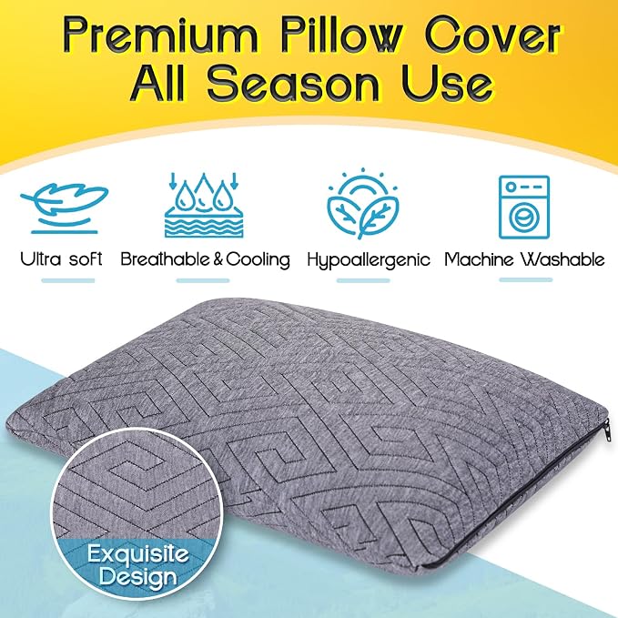 1 MIDDLE ONE Travel Pillow for Sleeping Camping, Memory Foam Small Pillow with Breathable Cover for Backpacking, Airplane, Car (17.5 x 12 Inch)