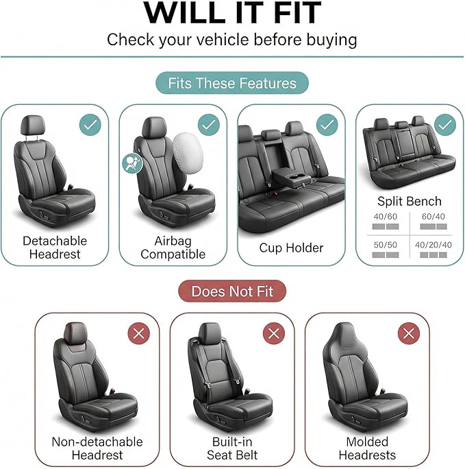FH Group Automotive Seat Covers Light & Breezy Flat Cloth Seat Cover Three Row Set Beige, Airbag and Split Rear Car Seat Cover Universal Fit Interior Accessories Cars Trucks SUV Car Accessories