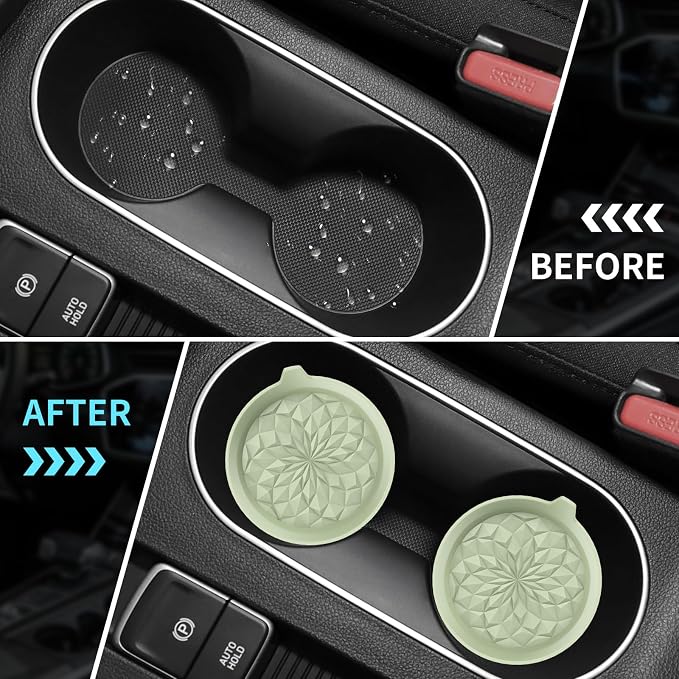 ME.FAN Car Cup Coasters [4 Pack] Silicone Cars Coasters - Universal Non-Slip Recessed Interior Accessories - Cup Holder Inserts Desert Sage