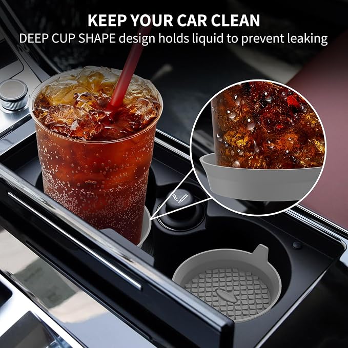 ME.FAN Car Cup Holder Coasters [4 Pack] Silicone Cups Mats, Automotive Universal Non-Slip Recessed Interior Accessories Dark Grey