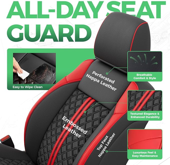 Custom Seat Covers for Tacoma 2016-2023 3rd Gen Double Cab SR5/TRD Off-Road/SR/TRD Sport/TRD PRO Full Set with Console Covers, Waterproof Leather Back and Front Seat Protectors Black Red