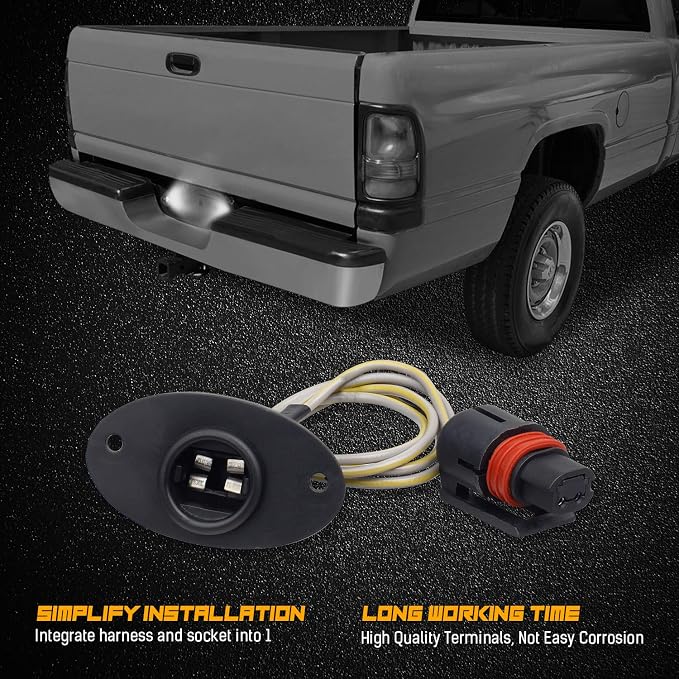 NDRUSH LED License Plate Light Tag Lamp with Socket Wiring Harness Plugs Compatible with Dodge Ram 1500 2500 3500 1994-2001 Pickup, 6500K White
