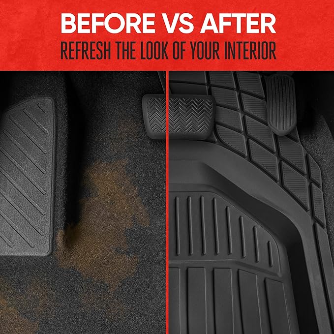 Motor Trend 943-BK FlexTough Defender Car Floor Mats -Next Generation Deep Dish Heavy Duty Contour Liners for Car SUV Truck & Van-All Weather Protection, Trim to Fit Most Vehicles Black