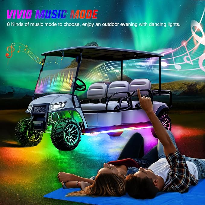 Nilight 4PCS Golf Cart Underglow LED Light Strip Dream Color Multi-Mode Neon Accent Lighting Kit APP and Remote Control Sound Active Music Sync IP67 Waterproof 12V-66V Input for EZGO Yamaha Club Car