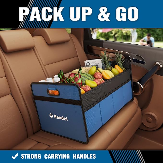 K KNODEL Car Trunk Organizer, Foldable Organizer for Car, Automotive Consoles & Organizers, Storage with Reinforced Handles (Medium, Blue)