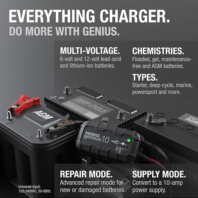NOCO GENIUS10: 10A 6V/12V Smart Battery Charger – Automatic Maintainer,Trickle Charger&Desulfator with Overcharge Protection&Temperature Compensation – for Lead-Acid-&Lithium Batteries,(Pack of 4)